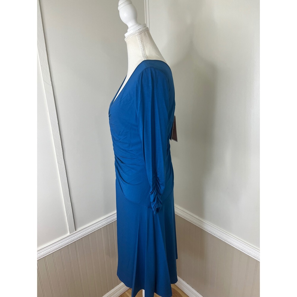 NUE by Shani Peacock Blue Ruched V-Neck Body Architecture Shaping Dress Size 12 - Picture 9 of 12